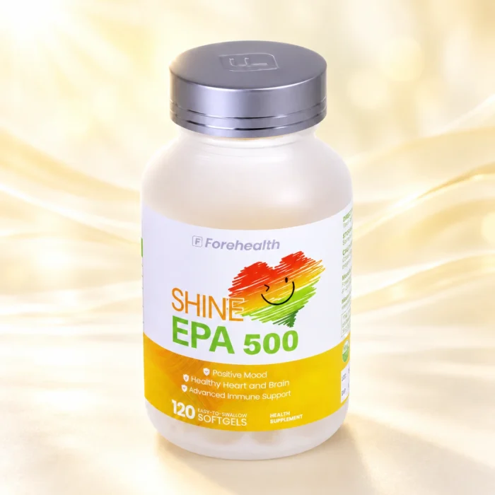 Forehealth SHINE EPA 500 bottle on a warm sunshine background